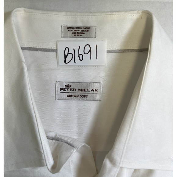 Peter Millar Crown Soft Mens 2XL White Cotton Silk Blend Button Down Shirt - Picture 2 of 4